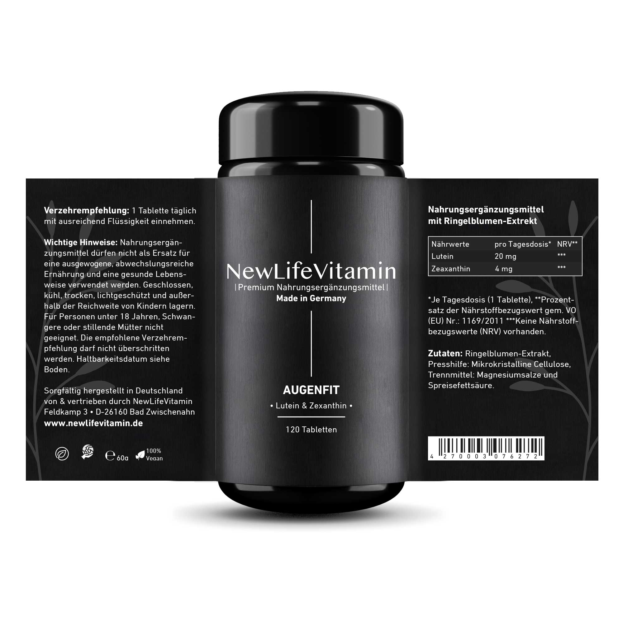 Produktbild Augenfit mit ausgeklappten Etikett - Violettglas Flasche