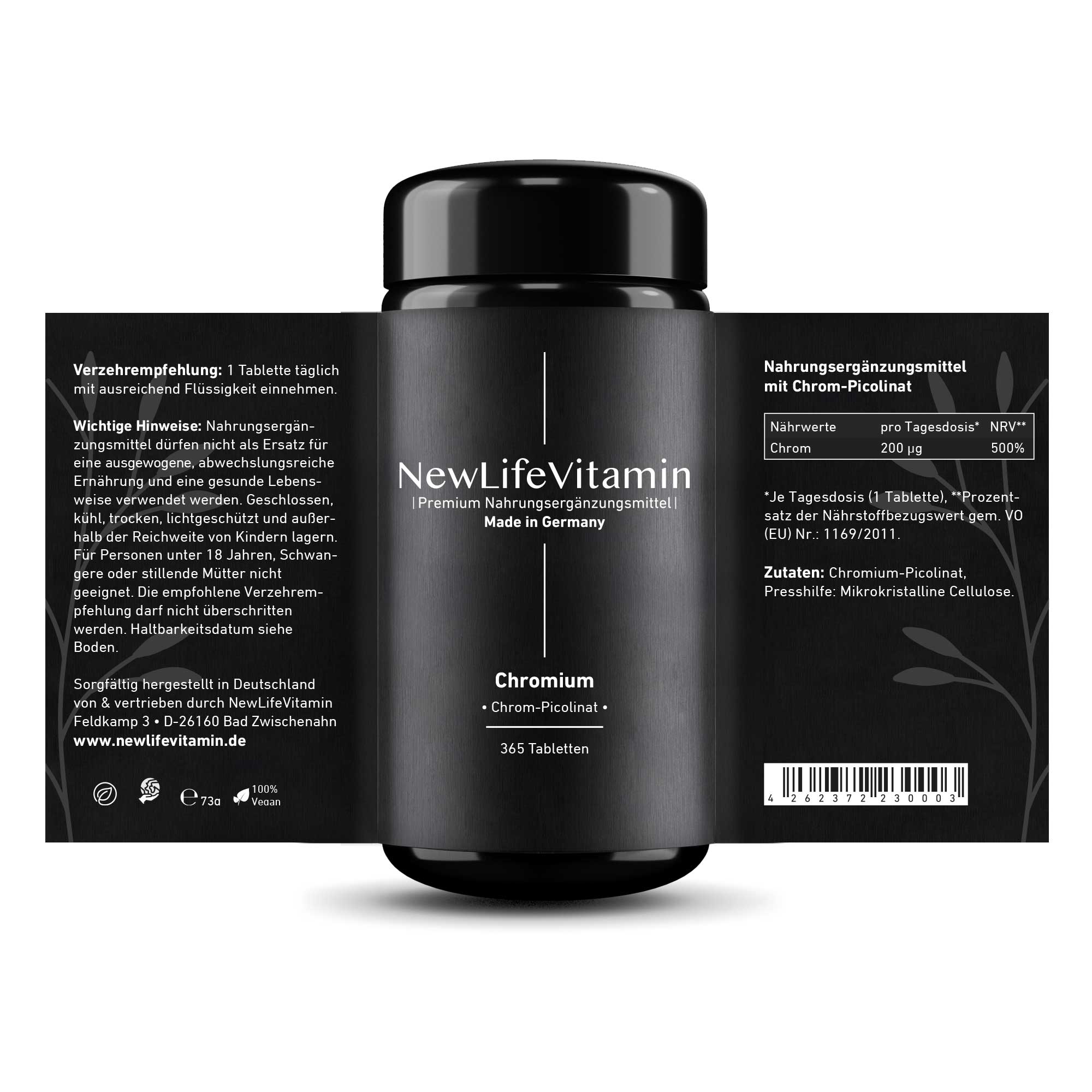 Produktbild Chromium mit ausgeklappten Etikett - Violettglas Flasche