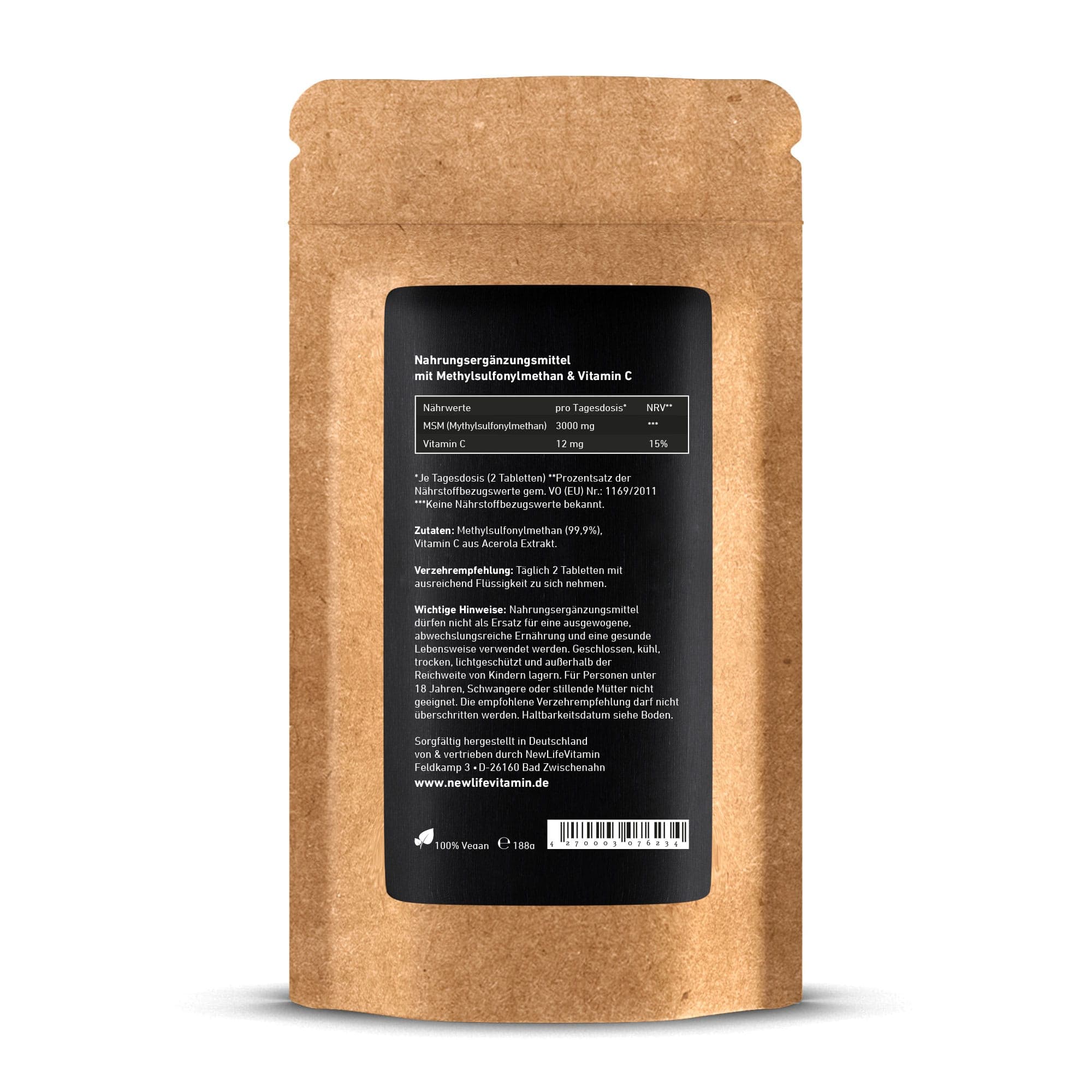 Die Rückseite einer Refill Packung mit Sicht aufs Etikett